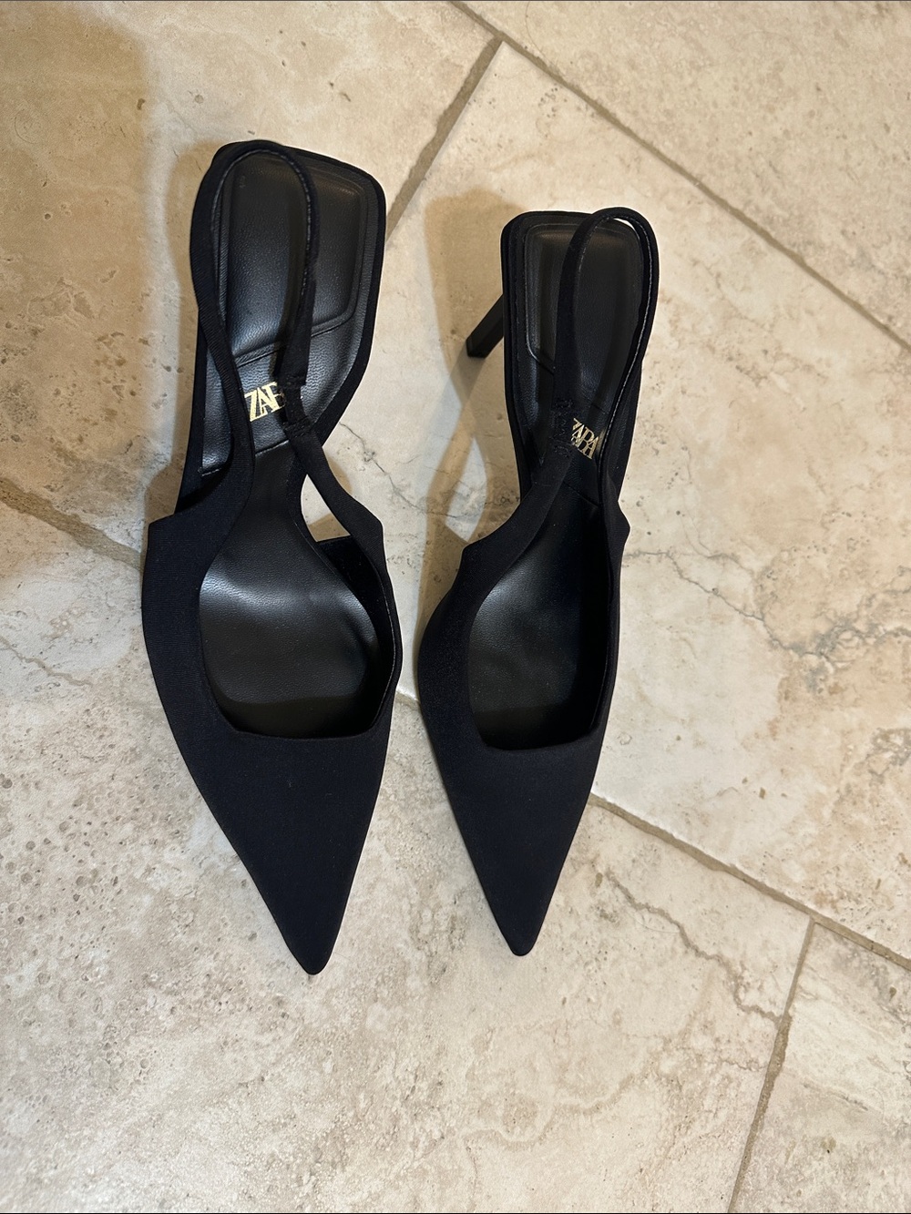 Never worn only in house Zara Matte Black Pointed Slingback Heels